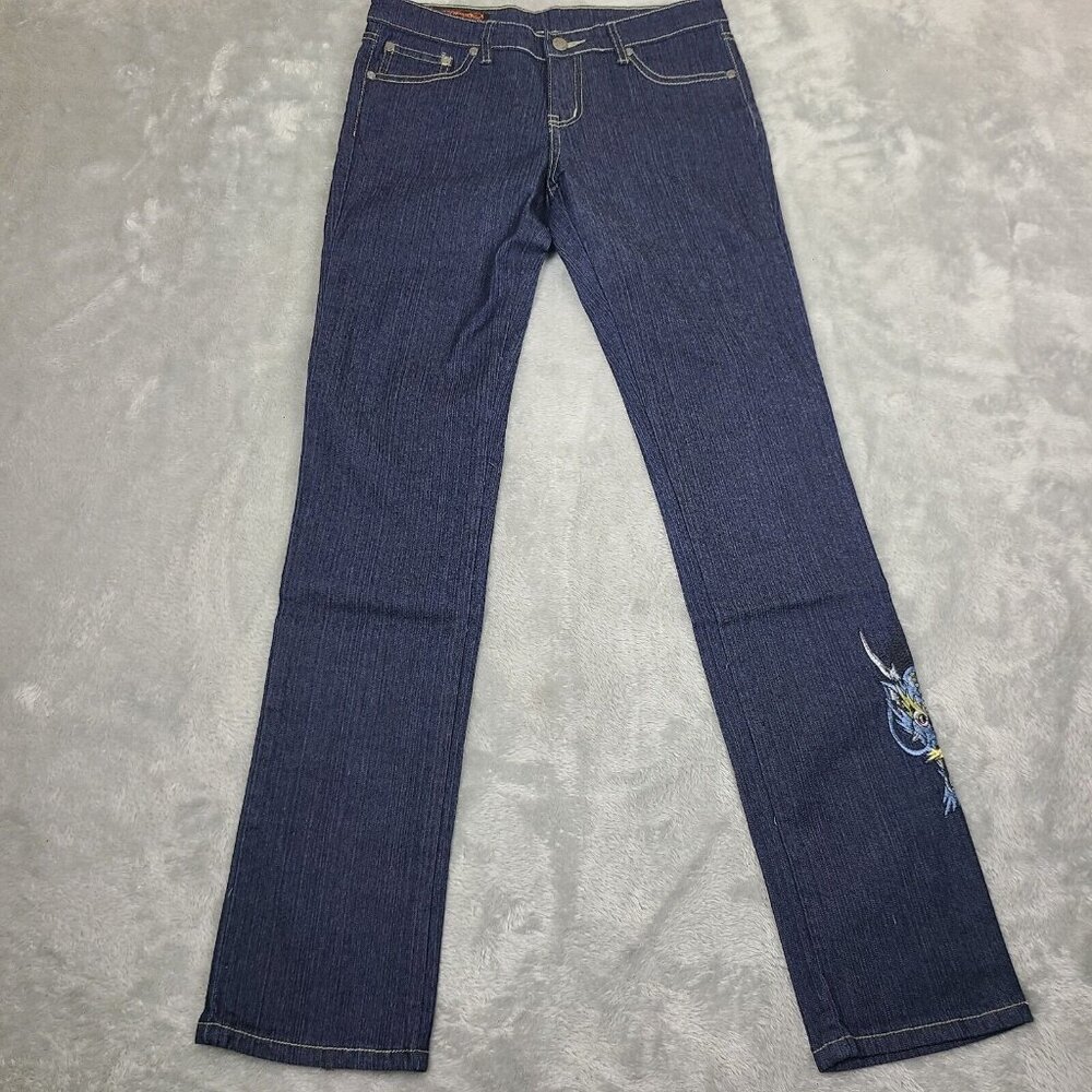 Vtg NWT Ed Hardy Jeans Christian Audigier Blue Dragon Embroidery 3/4